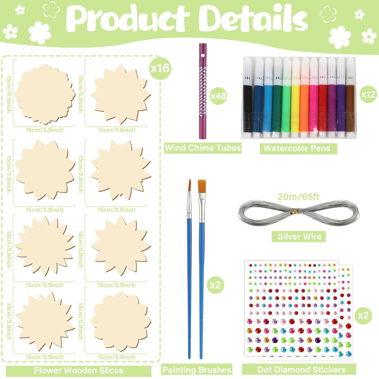 gisgfim 16 Pack Lotus Flower Wind Chime Crafts Kits for Kids Make Your Own Mandala Wind Chime Wooden DIY Arts and Crafts Decoration for Xmas Party School Classroom Decorations Supplies Birthday Favors gisgfim