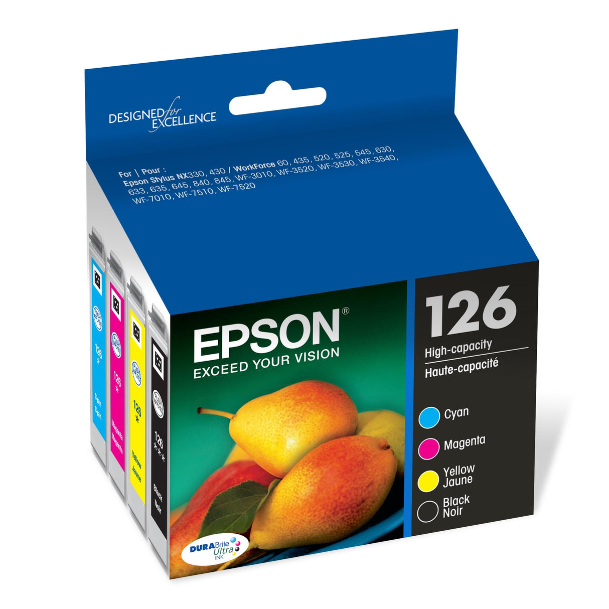 EPSON 126 DURABrite Ultra Ink Black & Color Combo Pack For WF-3520, WF-3530, WF-3540, WF-520, WF-545, WF-630, WF-633, WF-635, WF-645, WF-7010, WF-7510, WF-7520, WF-840, WF-845 and other select models Epson