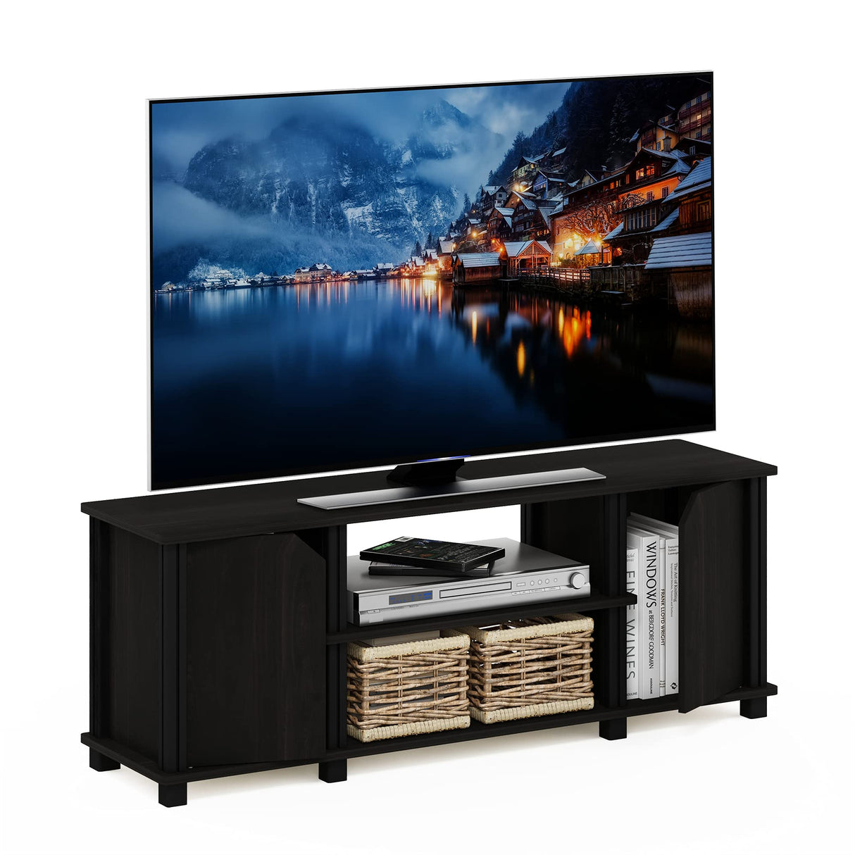 Furinno Brahms TV Stand Entertainment Center with Shelves and Storage for TV Size up to 45 Inch, Espresso/Black Furinno