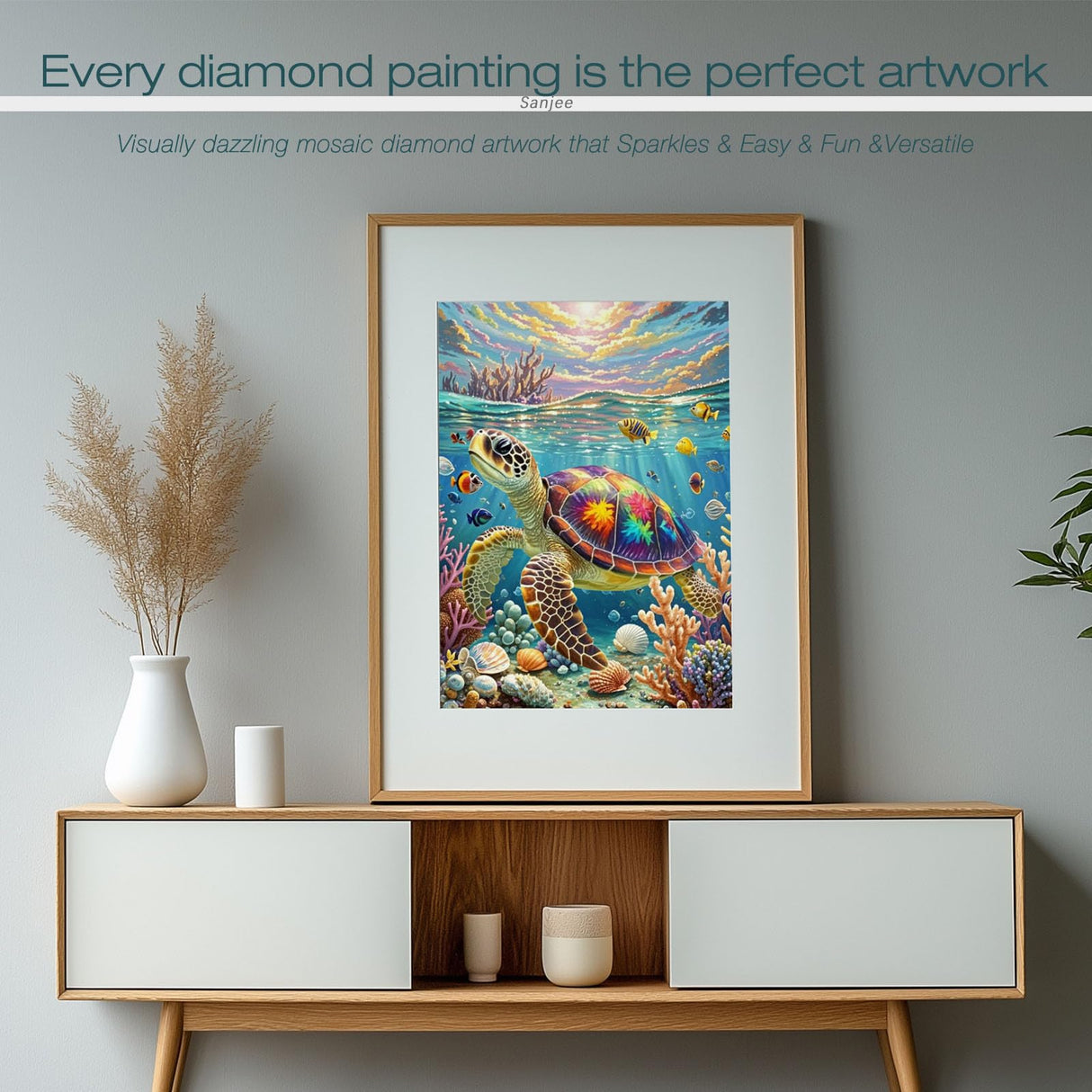 Sanjee Sea Turtle Diamond Painting Kits for Adults, 5D Diamond Art Kits for Beginner, DIY Round Full Drill Diamond Dots Paintings Diamond Painting for Home Wall Decoration Gift, 12x16inch Sanjee