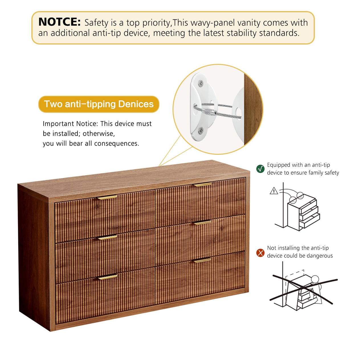 Ieejdn 55.12" Modern Chest of Drawer, 6 Deep Drawers,Clothes Organizer,Large Storage Cabinet for Living Room, Bedroom,Dresser TV Stand, Wood Drawer Organizer for Living Room, Hallway, Saddle
