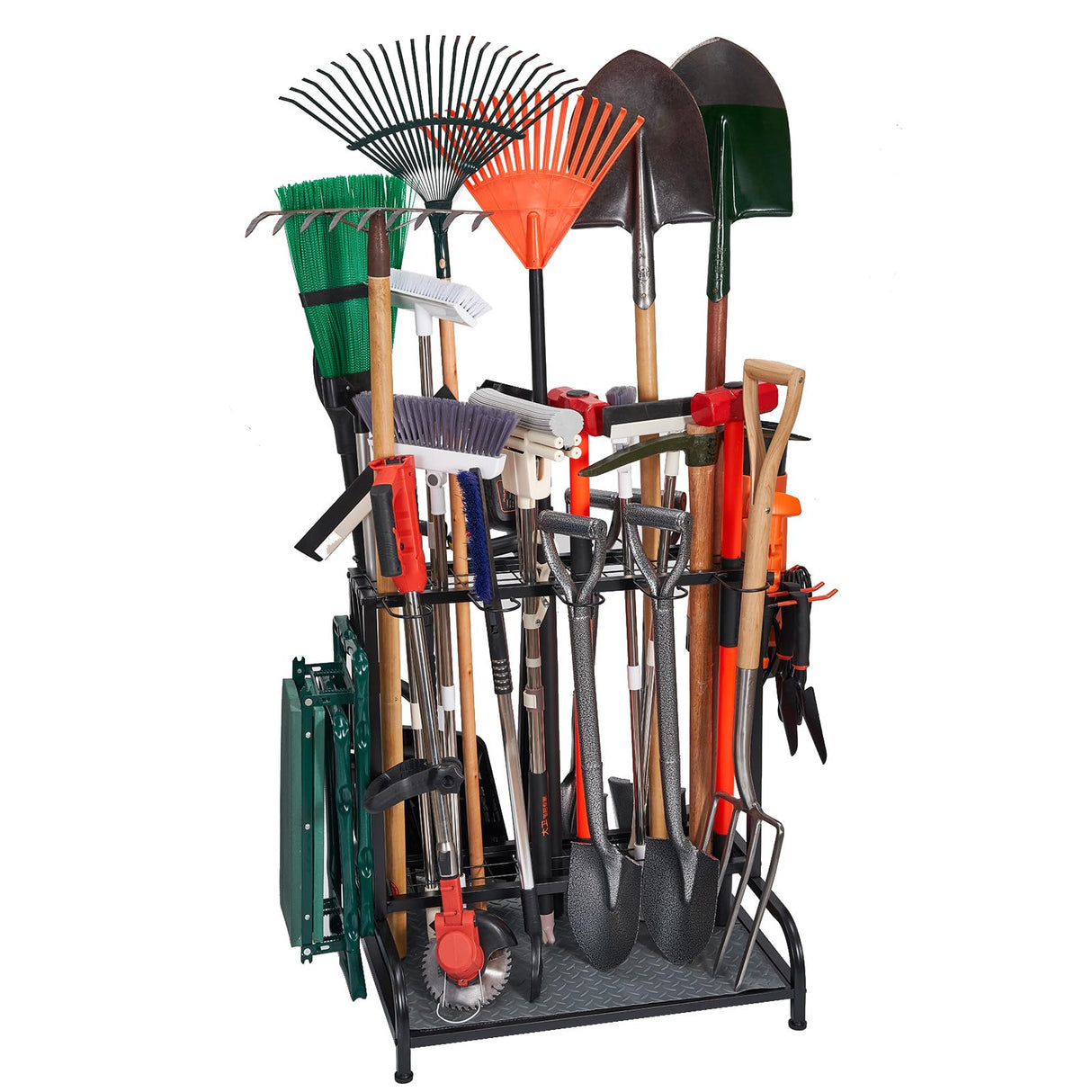 Garden Tool Organizer, Yard Tools Rack Holds 55 Long-Handled Tools/Rakes/Brooms for Garage Organization and Storage, Shed, Outdoor, Lawn, Heavy-Duty Steel, Black, Easy Assembly Kingarage