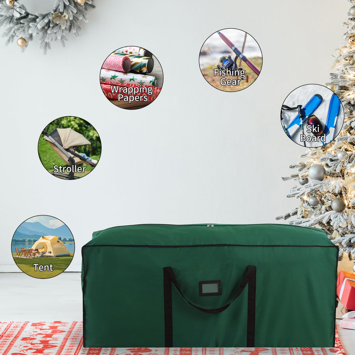 combocube Large Christmas Tree Storage Bag 7.5 ft, 600D Oxford Fabric Heavy Duty Christmas Tree Container, Waterproof Xmas Artificial Tree Storage Box with Reinforced Handles and Dual Zippers, Green combocube