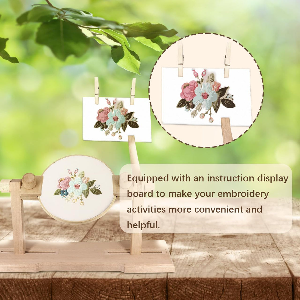 Adjustable Embroidery Hoop Stand,Embroidery Kit with 4pcs Different Size Embroidery Hoops,1 Embroidery Tool Kit,1 Pair of Thimbles,Wooden Embroidery Hoop Holder for Beginners. WodGod