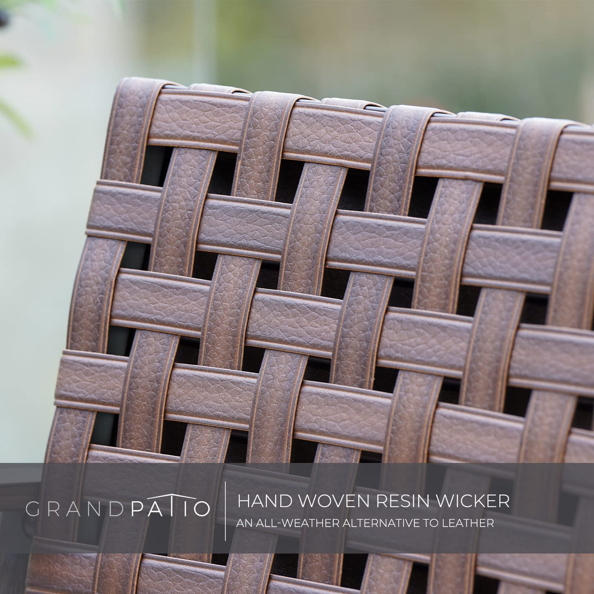 Grand patio 3-Piece Outdoor Counter Height Bar Set with Wood Grain Texture Leather-Look Wicker Bar Set with Market Umbrella Hole Furniture for Patio, Balcony, Garden - Brown Grand patio