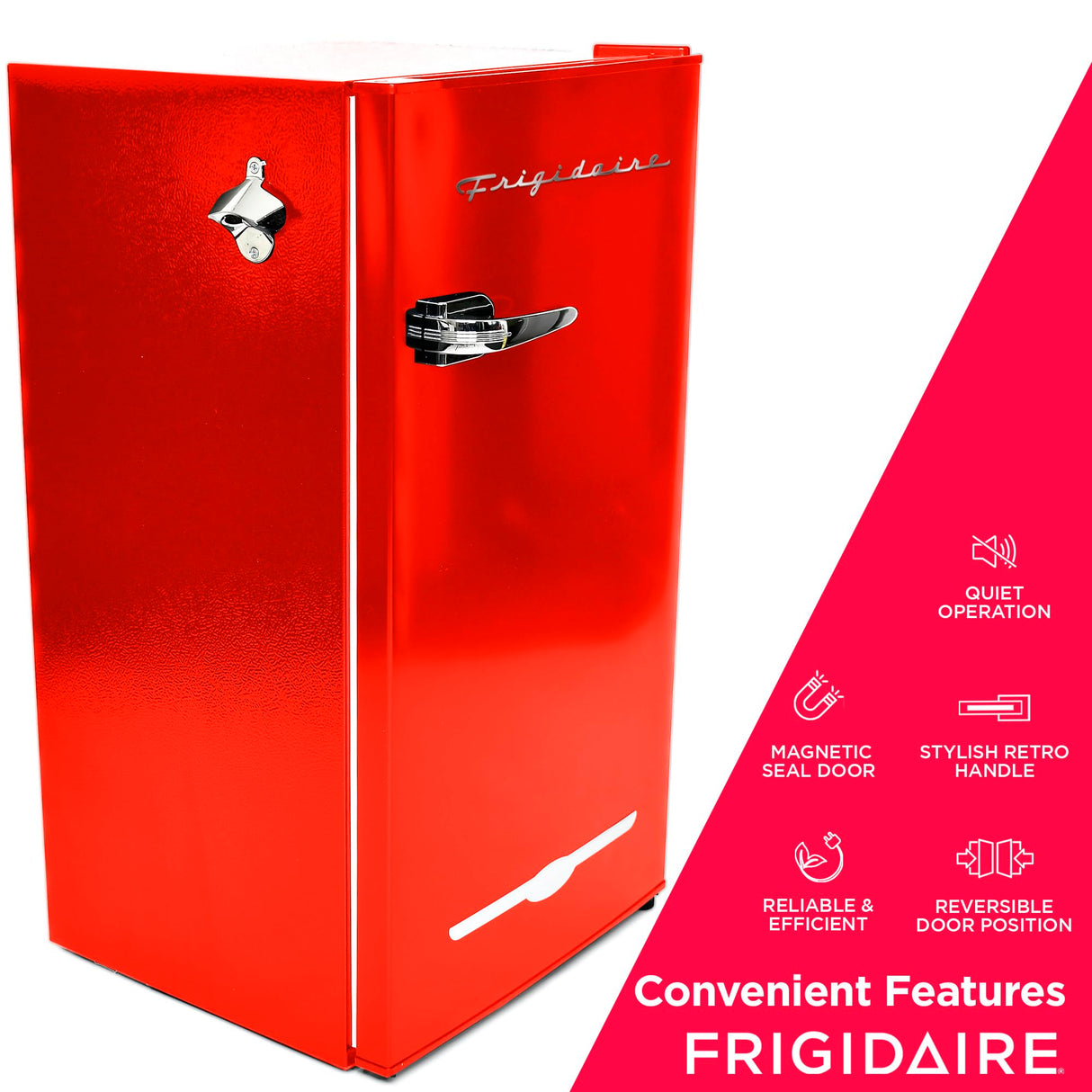 Frigidaire Retro Compact Fridge with Chiller, 3.2 cu ft Countertop Fridge with Built-In Bottle Opener, Compact Refrigerator for Office, Bedroom, Dorm Room or Cabin - 16.5"D x 19"W x 31"H (Red) Frigidaire