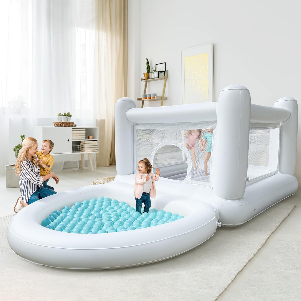 iLink-outer White Bounce House with Ball Pit for Kids 3-6 Indoor White Bouncy Castle with Blower PVC Waterproof Materials Outdoor Toddler Toys Include Electric Pump iLink-outer