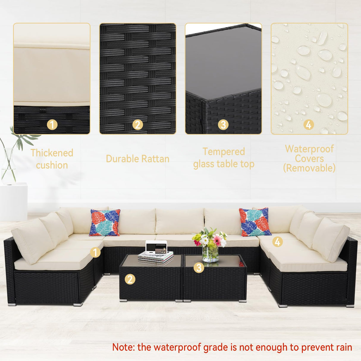 Wonlink 11 Pieces Patio Conversation Set, Rattan Sectional Patio Sofa, Outdoor Wicker Furniture Sets for Porch Deck Poolside Balcony Wonlink