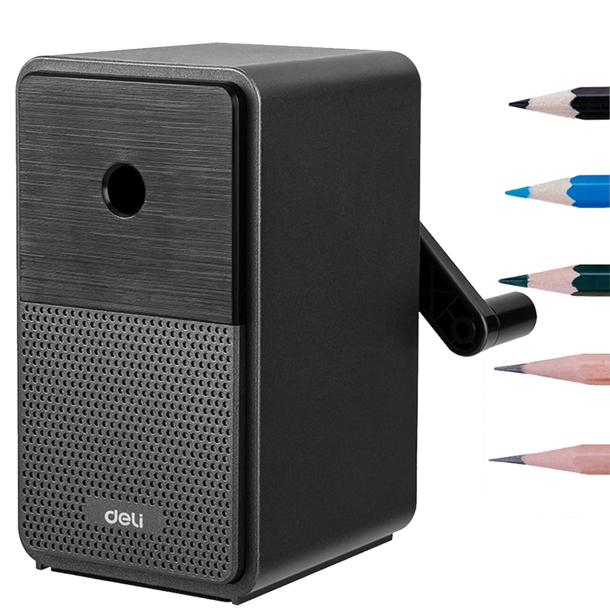 deli Hand Crank Manual Pencil Sharpener 5th Gear Portable Pencil Sharpener Kids Hand Pencil Sharpeners for 6.9-8 mm Pencils (Charcoal) deli