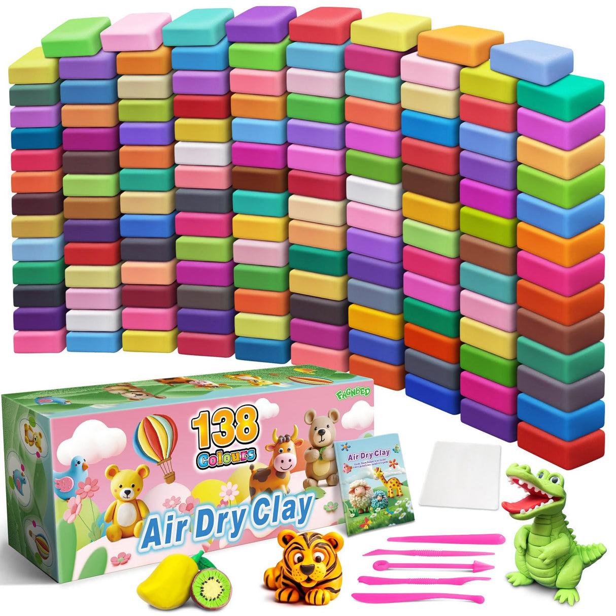 FAGNBED Air Dry Clay 138 Colors, Modeling Magic Clay Set with 5 Sculpting Tools, Gift for Ages 3-12 Boys and Girls FAGNBED
