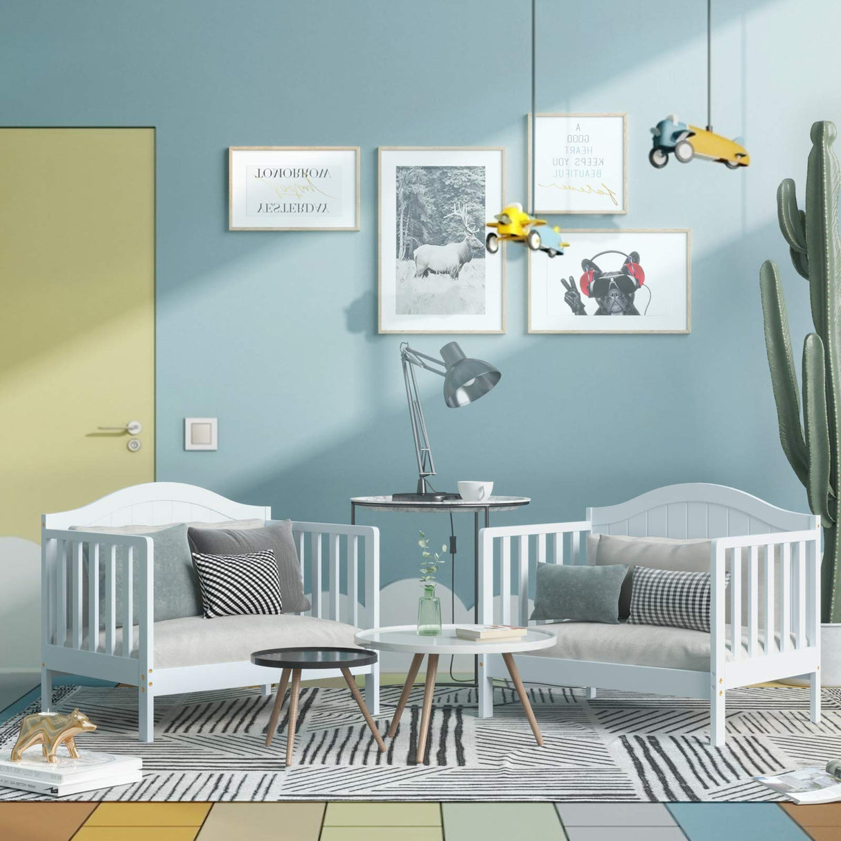 Costzon 2 in 1 Convertible Toddler Bed, Classic Wood Kids Bed w/2 Side Guardrails, Footboard for Extra Safety, Children Bed Frame Convert to Two Chairs/Sofa/Cribs, Gift for Boy Girl (White) Costzon