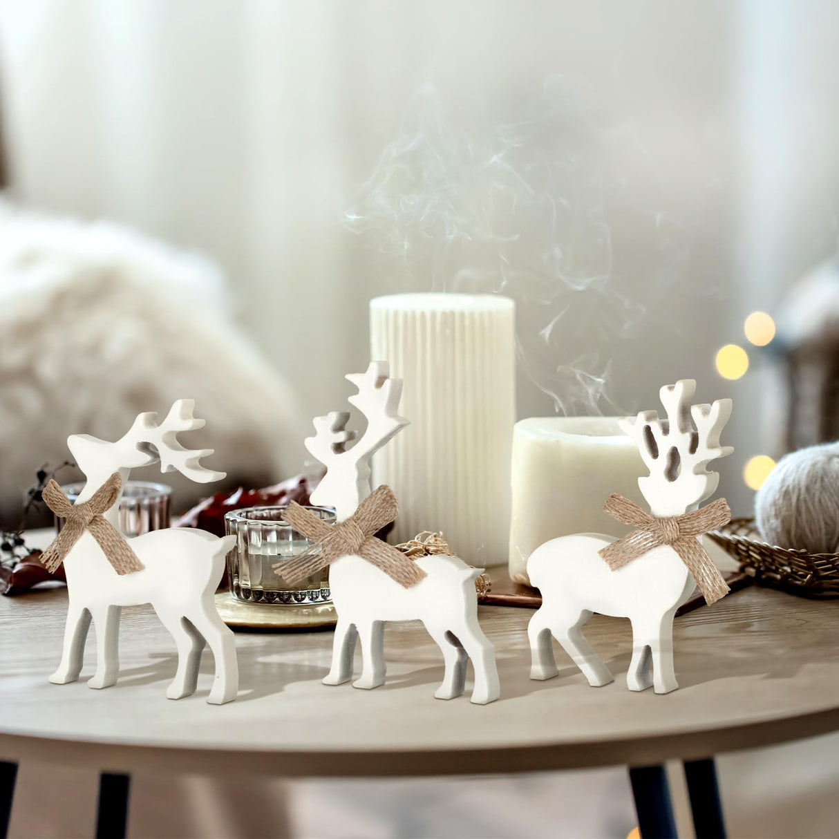 Redbaker 3 Pcs Reindeer Wooden Table Decor Christmas Tiered Tray Decor Farmhouse Tabletop Block Sign Rustic Wood Centerpieces Decorations for Xmas Home Office Table Shelf Decor Redbaker