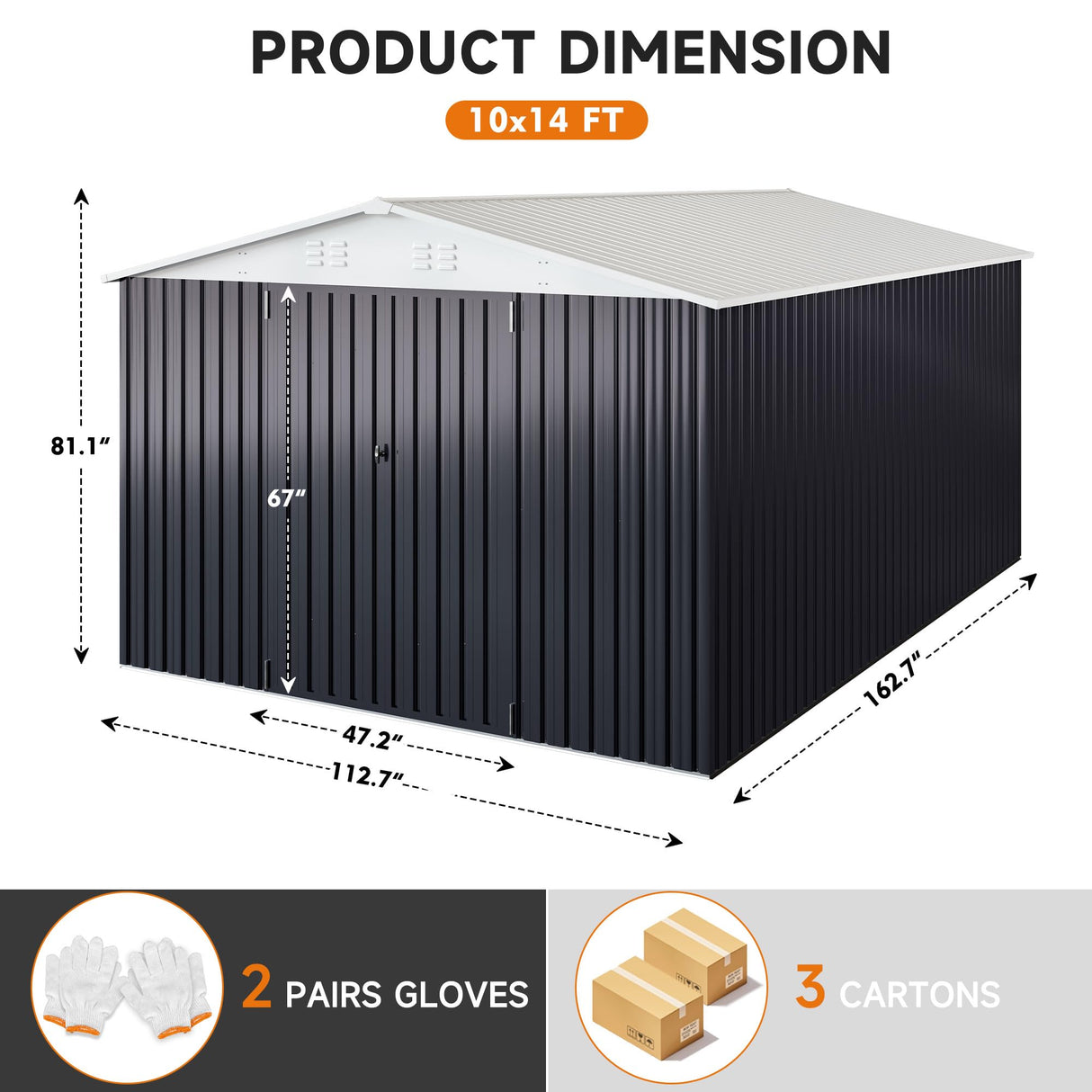 Polar Aurora 10x14 FT Outdoor Storage Shed, Metal Garden Shed with Updated Frame Structure, Tool Sheds for Backyard Garden Patio Lawn White Polar Aurora