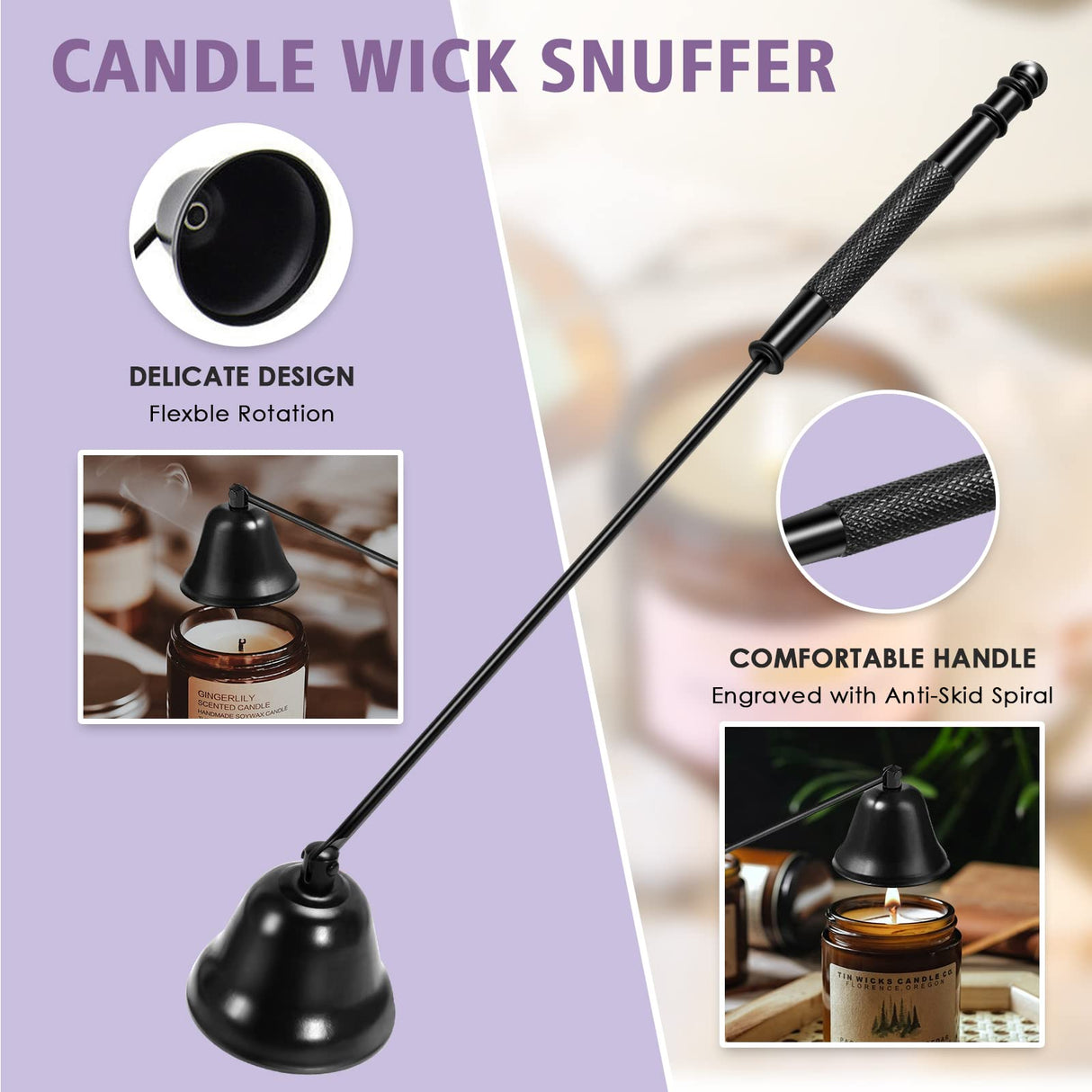 5 in 1 Candle Accessory Set,Candle Wick Trimmer Cutter,Candle Wick Dipper,Candle Wick Snuffer,Rechargeable Candle Lighter,Tweezers,Stainless Steel Candle Care Kit Home Gift for Aromatherapy(Black) HEYLOURB