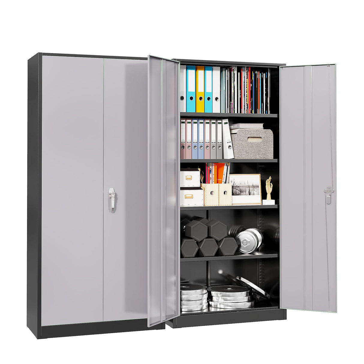 Pataku Garage Storage Cabinet 72" Metal Locking Cabinet 5-Layer with Door Steel Multifunctional Storage Cabinets with 4 Adjustable Shelves, Tool Cabinets for Home, Office, Warehouse(Black Grey) Pataku