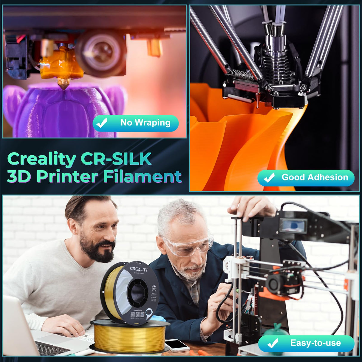 Creality Silk PLA Filament Multicolor, Smooth, Silky 3D Printer Filament 1.75mm, +/-0.02mm, Enhanced Printability, 3D Printing Filament 1KG/2.2lb (Yellow-Blue) Creality