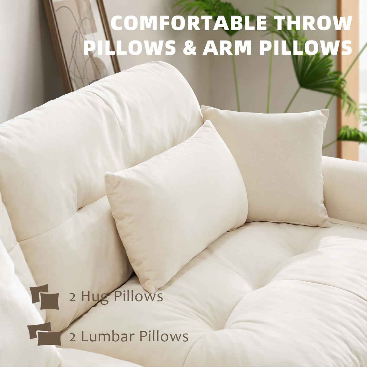 SoarTalent 93.7" Oversized Modular Sectional Sofa 2-Seater Loveseat Cloud Couch with Pillows and Overthick Cushion for Living Room,Home Theater,Apartment,Velvet,Beige SoarTalent