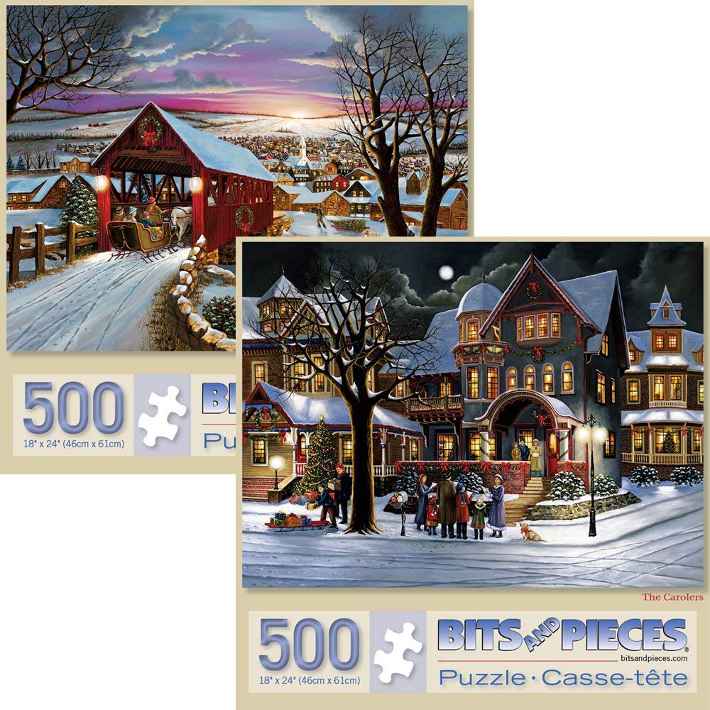 Bits and Pieces – Value Set of Two 500 Piece Jigsaw Puzzles for Adults – The Joys of Christmas, Winter Holiday Jigsaw Puzzles by Artist H. Hargrove, Completed Puzzle Size: 18" x 24" Bits and Pieces
