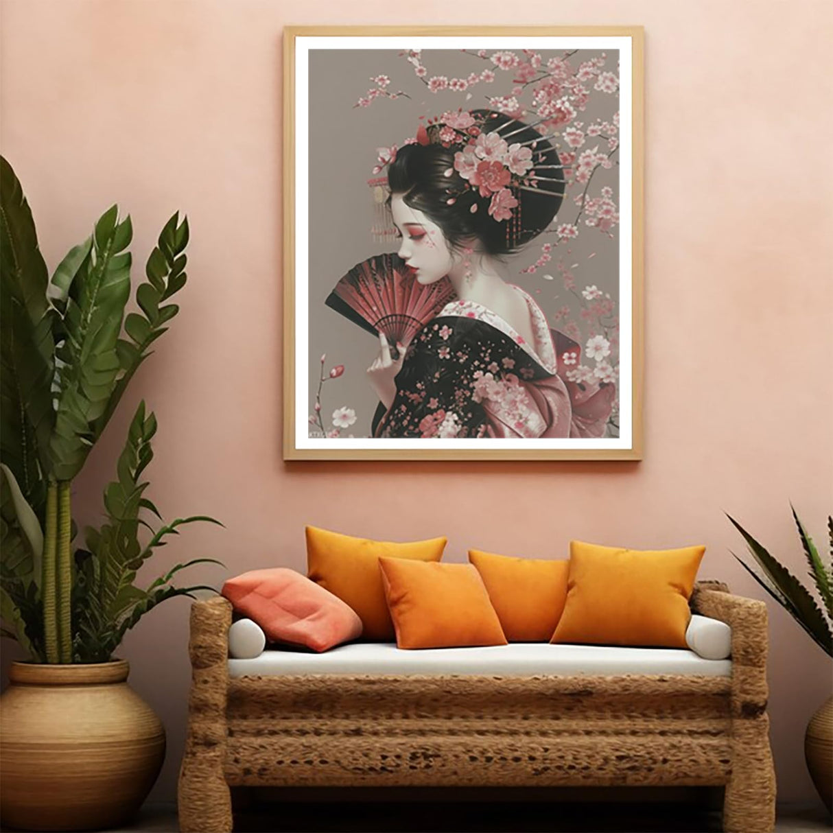 XTXGERL Japanese Cherry Blossom Geisha Paint by Numbers Kit Paint by Numbers DIY Acrylic Drawing Paintworks Artwork Adults Beginners 16x20inch XTXGERL