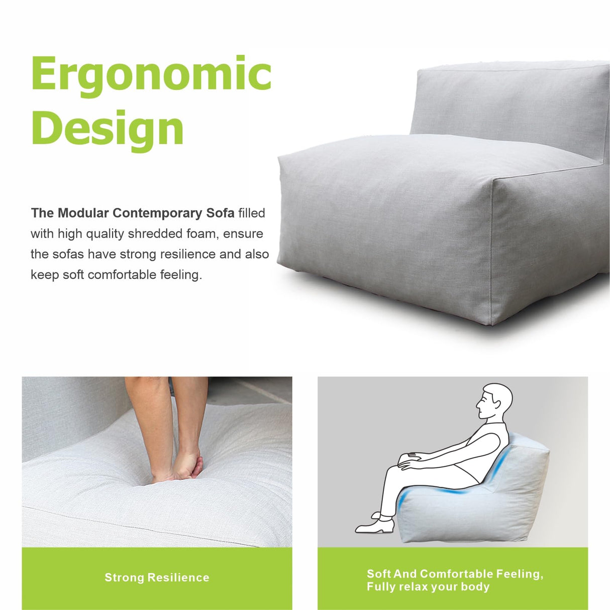 Dineli ANNYH CALALUNA 7Pc Patio Garden Furniture Sectional Conversation Set.Combines 4Middle, 2Corner, 1Ottoman/Coffee Outdoor Exp Foam Filled Chairs. A Unique Modular Contemporary Sofa (Cloud Gray) Dineli