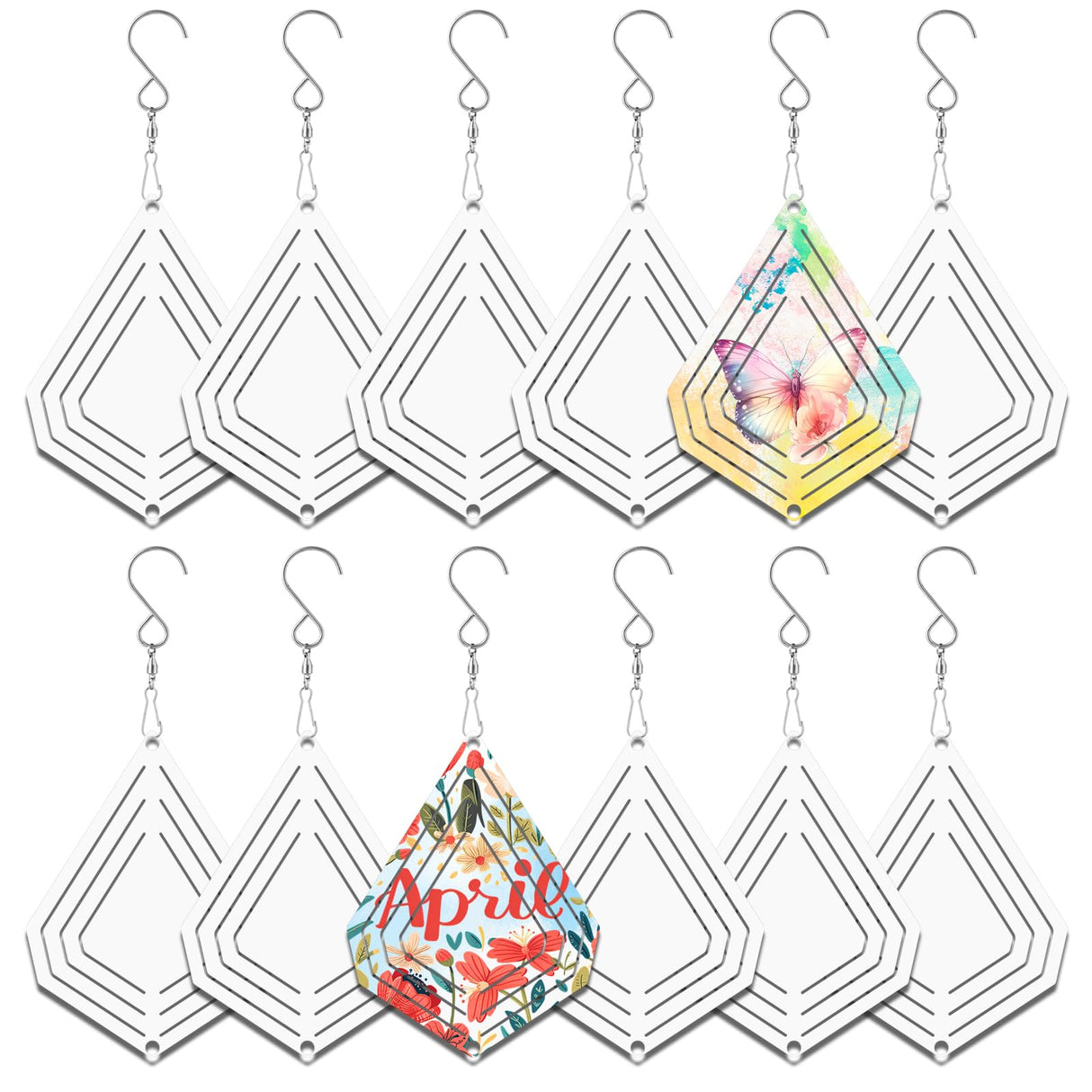 WindMage 12 Pack 4inch Sublimation Wind Spinner Blanks 3D Aluminum Metal Wind Sculpture Kinetic Spinners for Yard Garden Indoor Art Ornaments Xmas Hanging Decoration (Diamond) WindMage