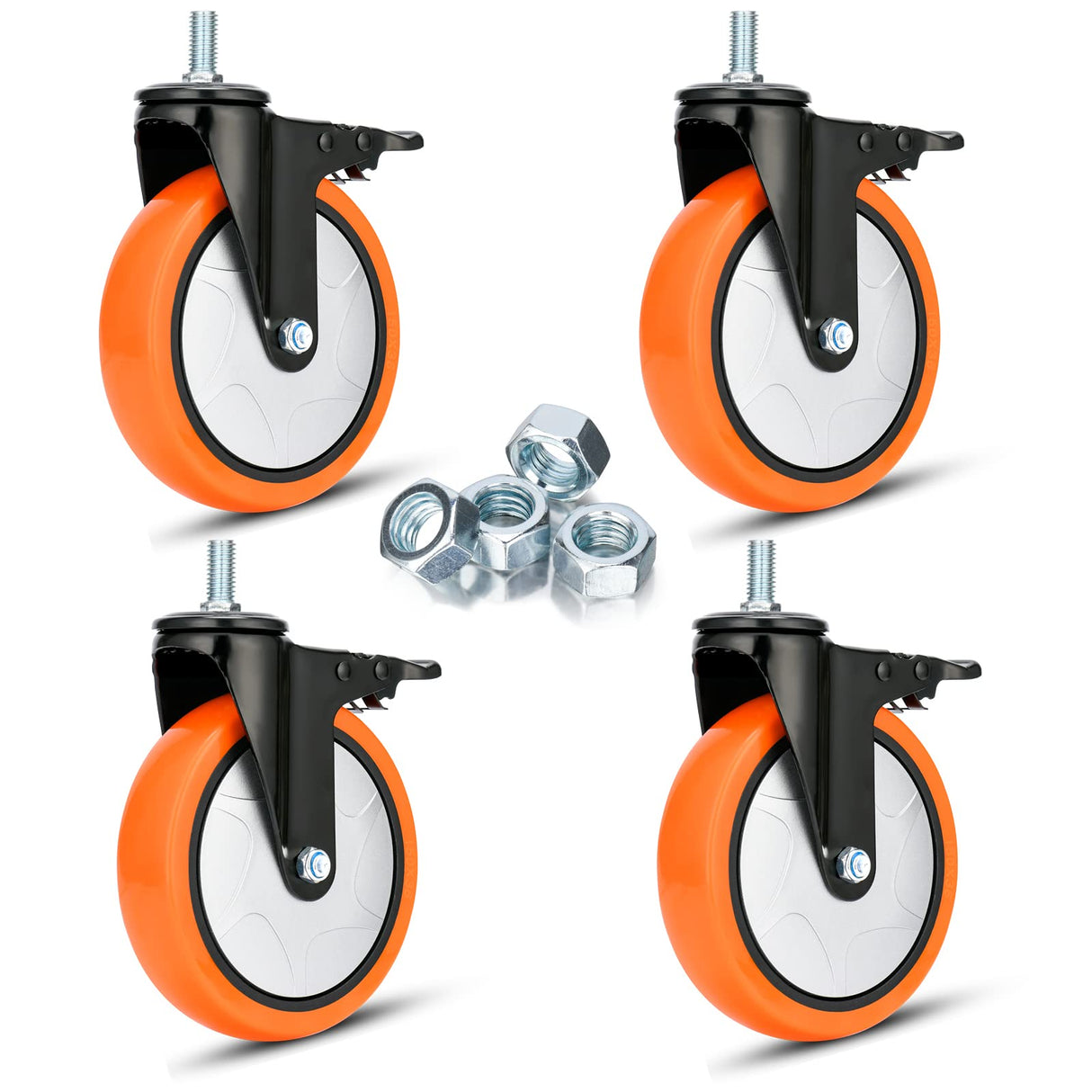 6 Inch Caster Wheels 2800Lbs, Heavy Duty Threaded Stem Casters Set of 4, 1/2"-13 x 1 (Screw Diameter 1/2", Stem Length 1"), Safety Dual Locking Industrial Castors, Wheels for Cart, Furniture Moogiitools