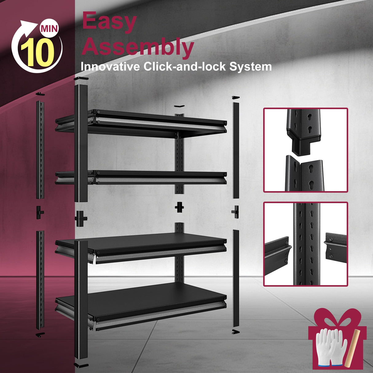 Huhaneon Garage Shelves Heavy Duty - 40''W 2,000Lbs Metal Adjustable Storage Shelving Rack Units for Warehouse Basement Pantry Kitchen 40" W x 16" D x 66" H 4 Tier Black Huhaneon