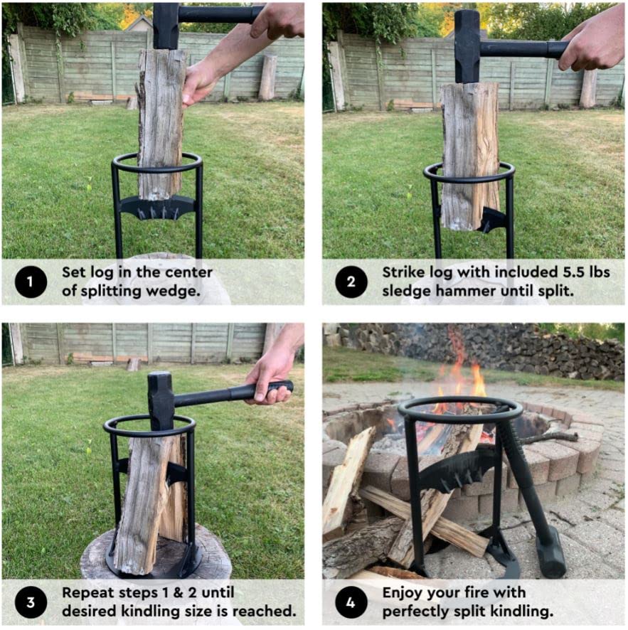 Blue Home XL Kindling Splitter — with 5.5 Lbs Sledge Hammer — Easy Portability — Manual Log Splitter (XL Kindling Splitter) BH Blue Home