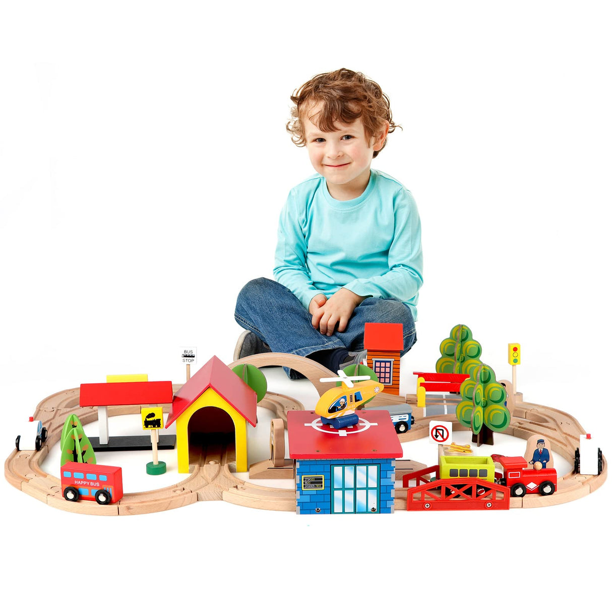 Qilay 69 PCS Wooden Train Set -Premium Wood Train Tracks & Trains Toys for Toddlers 3,4,5 Years Old, Expandable Train Toys Railway Kits for Girls Qilay