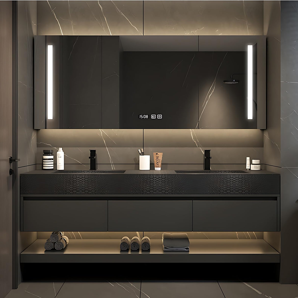 ZGNBSD Bathroom Vanity with Sink - Floating Bathroom Vanity | Wall Mount | Modern Bathroom Vanity with LED Smart Defogging Medicine Cabinet | Solid Wood Bathroom Vanity (Double Sink,60") ZGNBSD