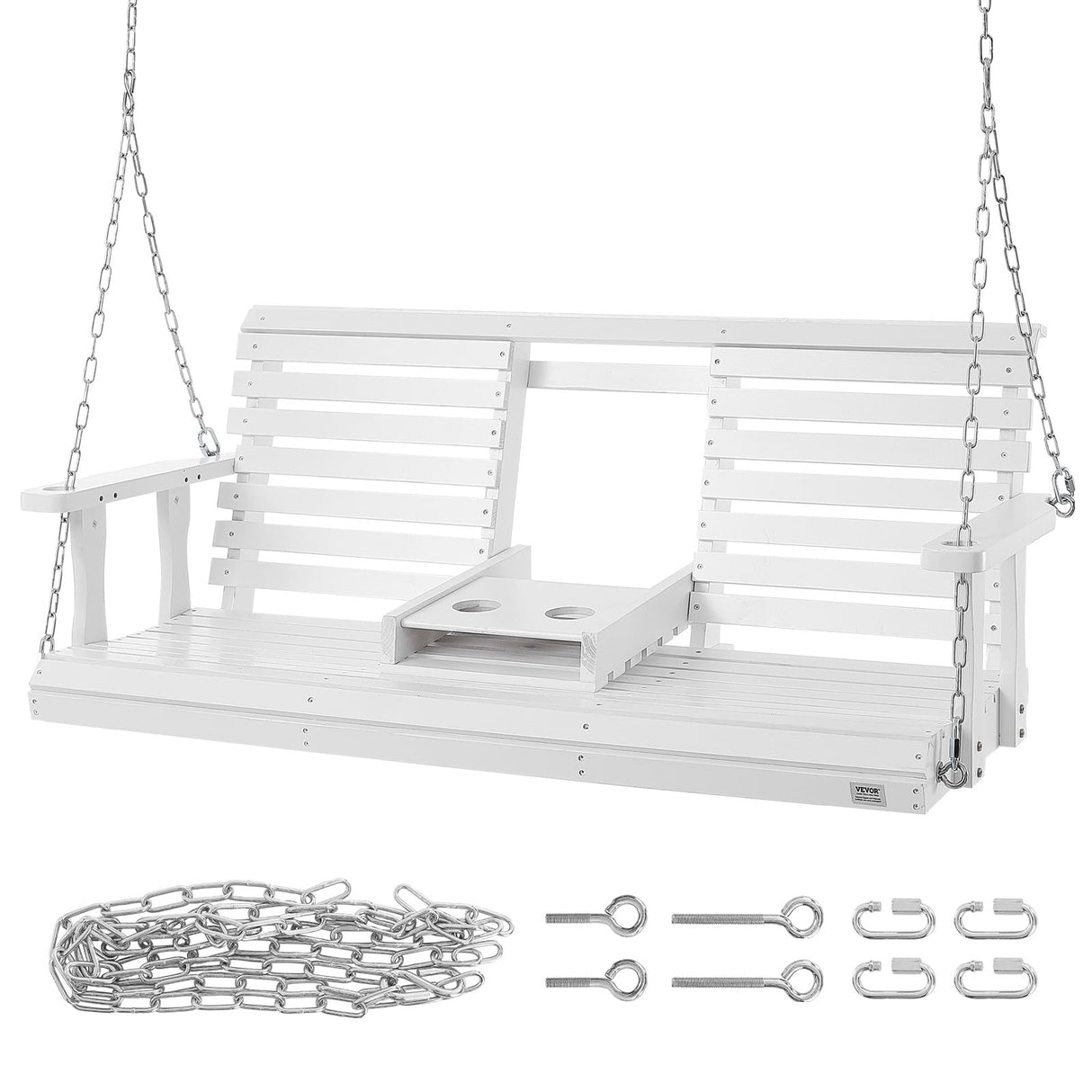 VEVOR Wooden Porch Swing 5 ft, Patio Bench Swing for Courtyard & Garden, Upgraded 880 lbs Strong Load Capacity, Heavy Duty Swing Chair Bench with Hanging Chains for Outdoors, White VEVOR