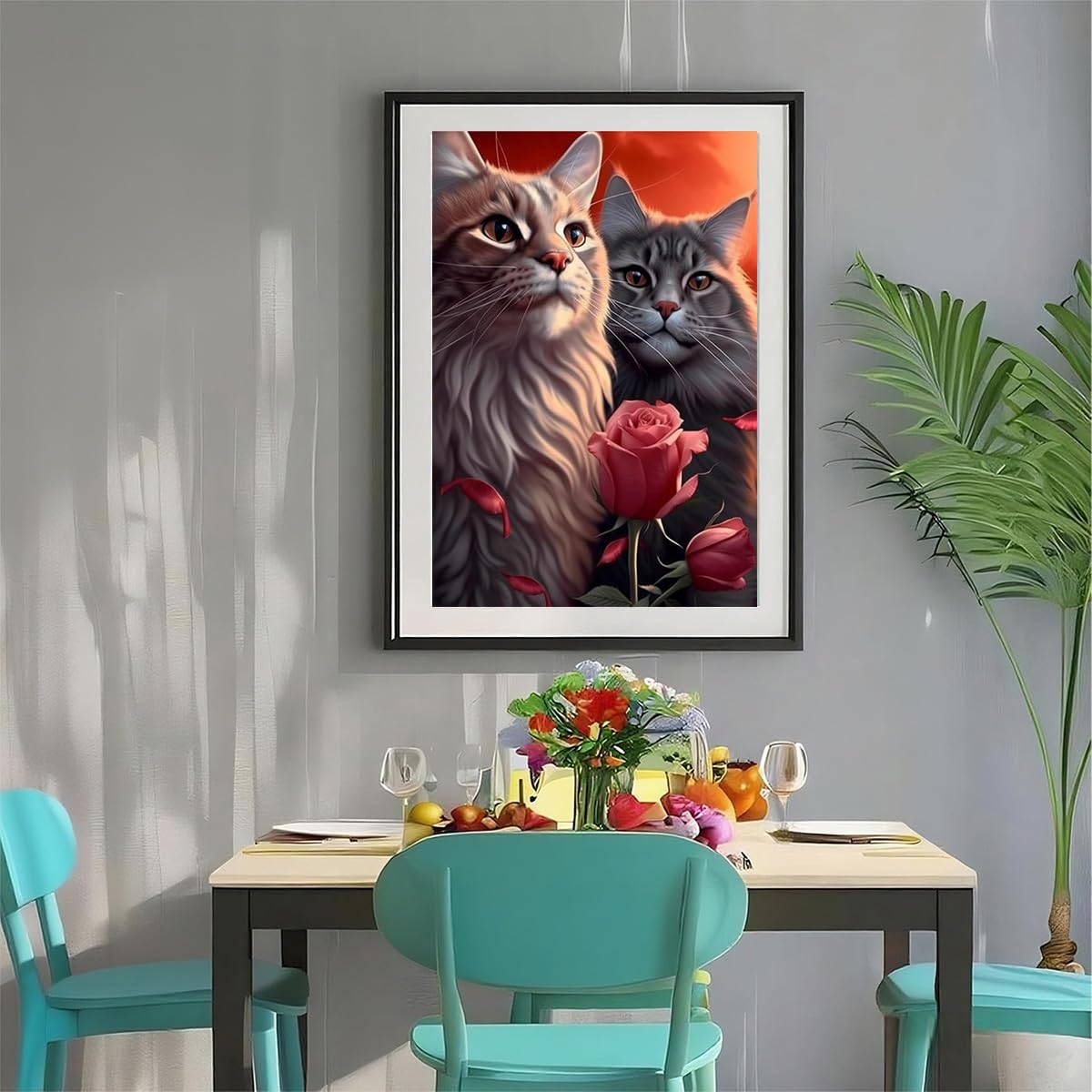 Amz Camel DIY 5D Diamond Art Kits for Adults, 30x40cm Two Cats with Roses Crystal Bead Painting, Modern Artwork for Relaxation and Gift Giving Amz Camel