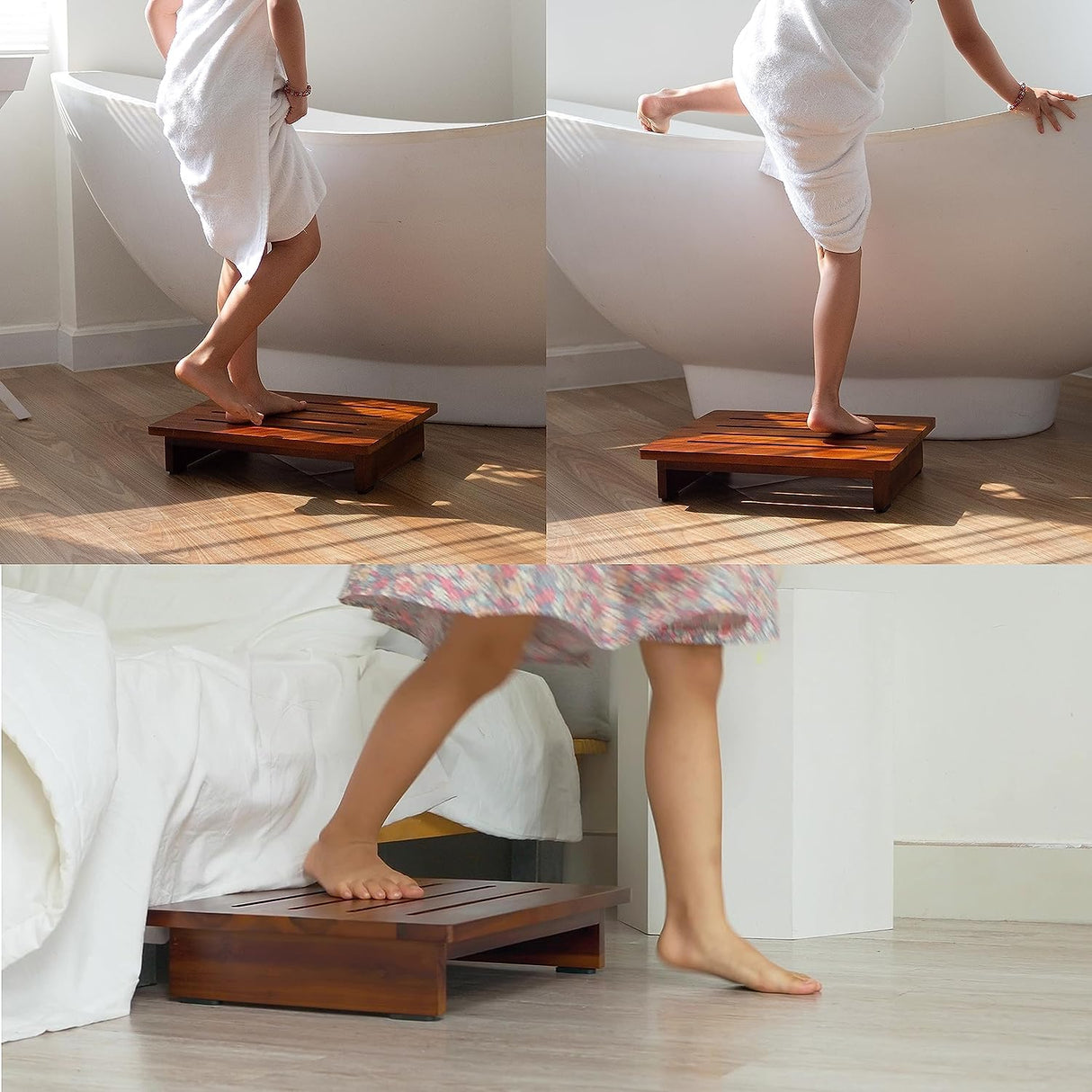 TINAMO 3.5" Acacia Wood One Step Stool for Adults (No Assemble Required)- 500 Lbs Wooden Step Stools Heavy Duty for High Bed Riser, Bathroom, Bedroom - Small Stepping Stool for Elderly, Seniors, Kids Tinamo