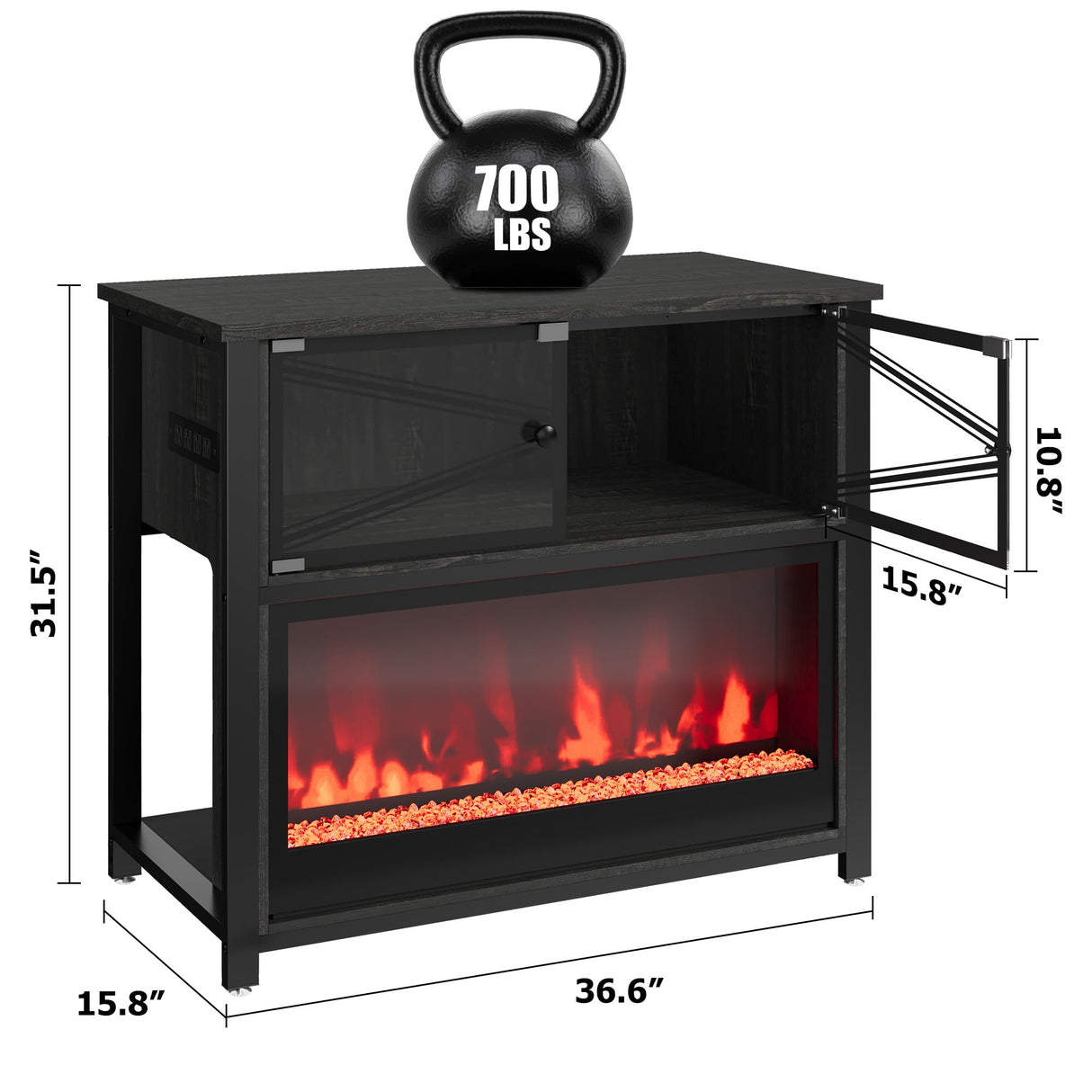 40-50 Gallon Fish Tank Stand with 20-Color LED Flames, No Heat, Metal Frame Structure Aquarium Stand, Glass Doors Storage Cabinet Holds Up to 700 LBS, Fit for Turtle Tank, Reptile Tank (Black) Rresyet