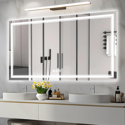 Ratsamee 55x30 Inch Led Mirror for Bathroom with Front Light and Backlit, Dimmable Anti Fog Wall Bathroom Mirror with Led Lights, Water Proof, Decor Vanity Mirror
