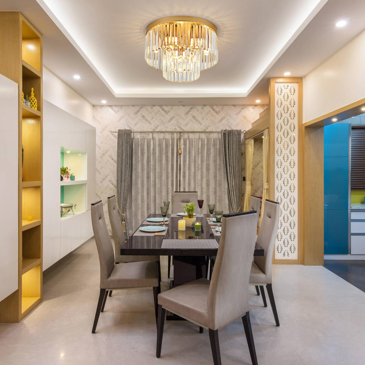 Faibra 17" Gold Crystal Ceiling Light - Modern 9-Light 2-Tier Luxury K9 Crystal Fixture for Dining Room, Kitchen, Island, Living Room, Bedroom Faibra