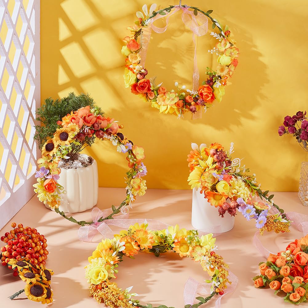 FREEBLOSS 90+ Floral Crown DIY Kit Flower Crowns Making Kit DIY Floral Crown Garland Kit Hair Accessories Handmade Make Your Own Flower Wreath Crown Spring and Autumn Floral Crown FREEBLOSS