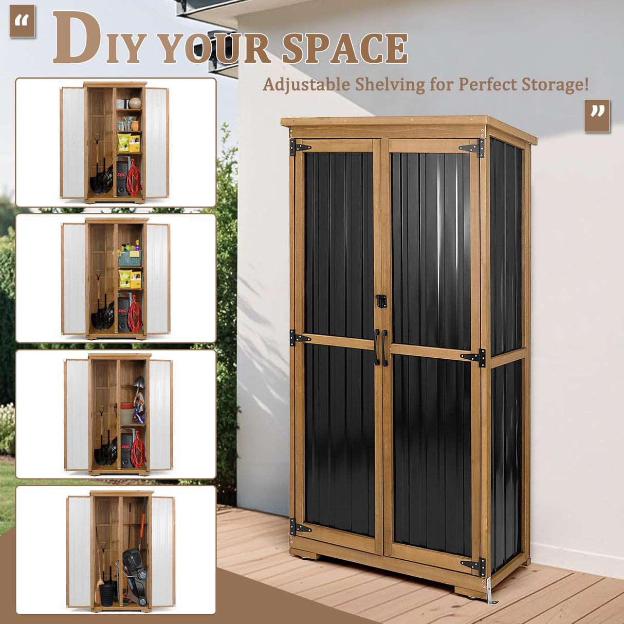 Outdoor Storage Cabinet Waterproof with Shelves, Outside Cabinets Weatherproof, Patio Backyard Pool Garden Garage Storage Cabinet Storage Shed Tool Organizer PetsCosset