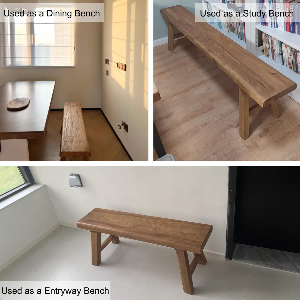 WXZXWXZX Farmhouse Entryway Dining Wood Bench Seat Furniture Wooden End of Bed Bench for Bedroom Indoor Dining Table Entry Narrow Kitchen Bench Solid Wood Sturdy and Stable(50cm(19.7in)) WXZXWXZX