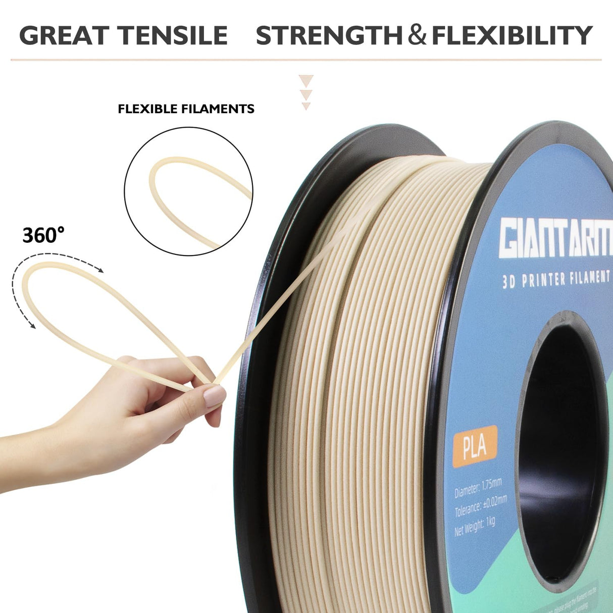 GIANTARM Wood Filament PLA,Wood PLA 3D Printer Filament,1.75mm Dimensional Accuracy +/-0.03mm,for Most 3D FDM Printer,1080 Feet per Roll,(Wood Poplar) GIANTARM