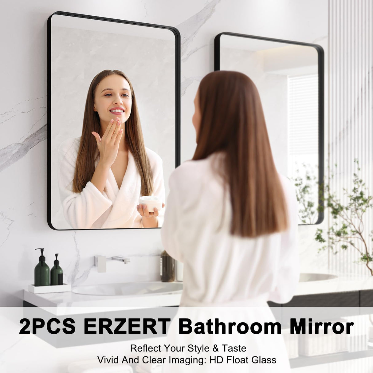 Bathroom Mirrors for Over Sink,2Pcs 24x36Inch Vanity Mirrors for Wall,Black Metal Frame Rectangle Mirrors for Bathroom,Farmhouse,Restroom,Hangs Horizontally or Vertically ERZERT