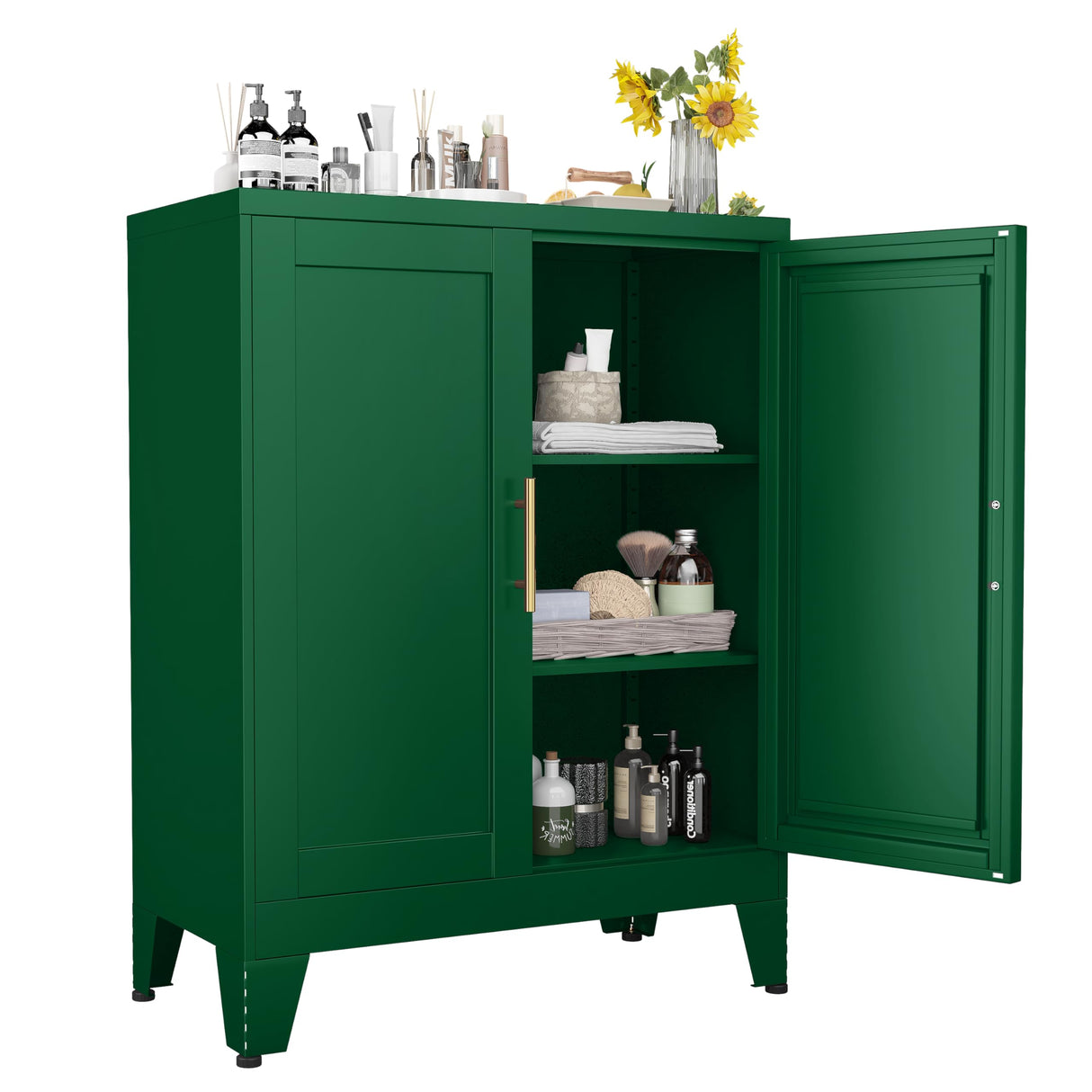 RISTERN Green Metal Storage Cabinet, 36" Sideboard Buffet Cabient, Kitchen Pantry Storage Cabinet with Doors and 2 Adjustable Shelves, for Office, Home, School RISTERN