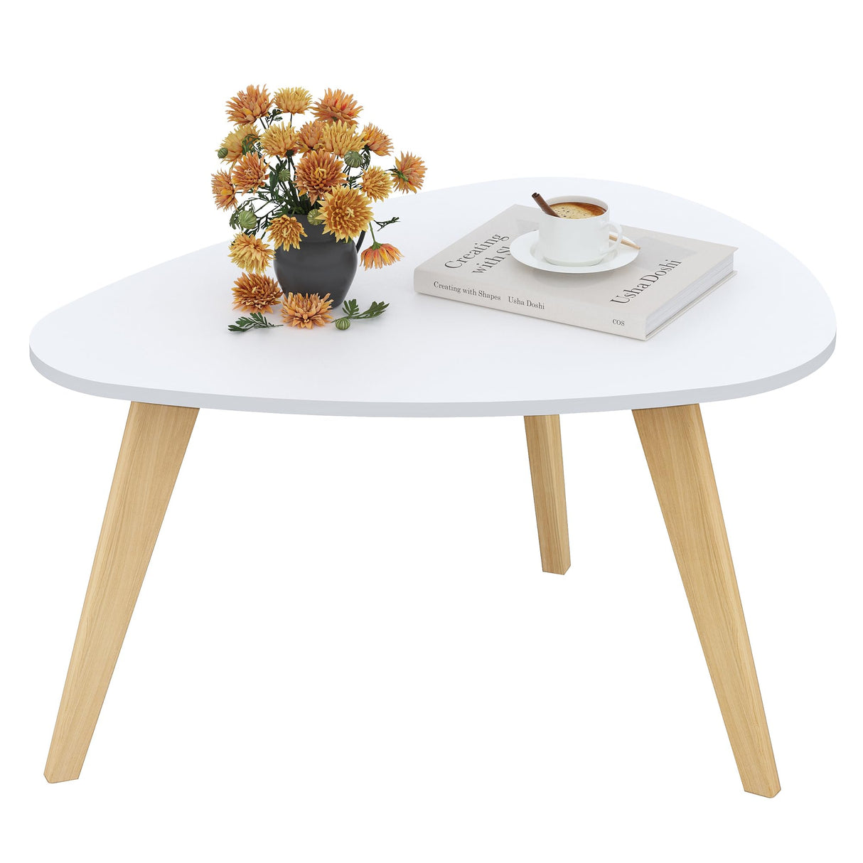 YAUKOMEL Small Oval Coffee Table,31.5" White Leaf-Shaped Center Table,Mid Century Minimalist Display Coffee Table for Living Room Small Space,Easy Assembly,White LCT50W YAUKOMEL