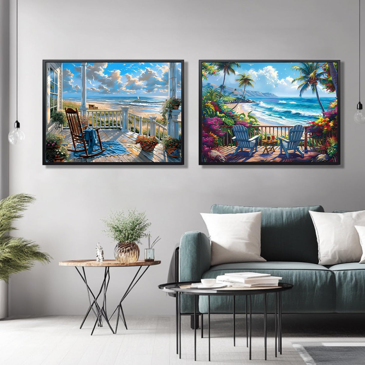 2 Pack Paint by Numbers Kit for Adults, Beach Paint by Numbers for Adults, DIY Adult Painting by Numbers Beginners on Canvas Acrylic for Home Wall Art Decor 12x16Inch (Rolled Package) Mandun