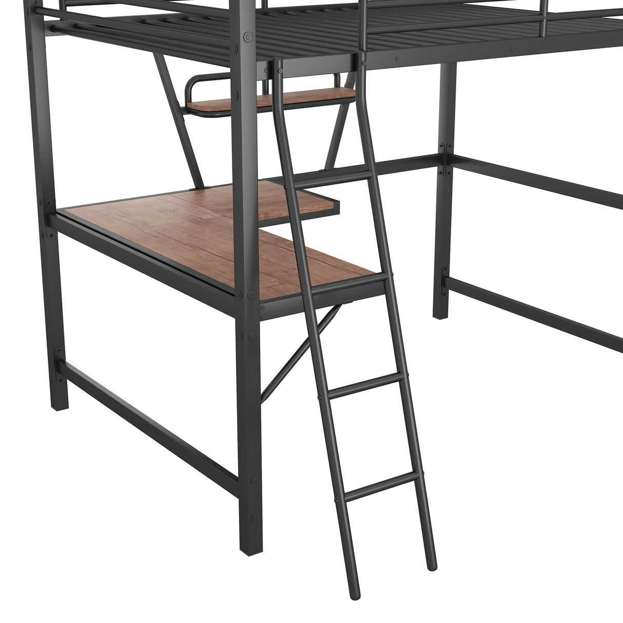 Full Size Loft Bed with Desk and Storage Shelf, Heavy Duty Loft Bed Full Size, Full Loft Bed with L- Shaped Desk and Guardrail, Full Size Loft Bed for Kids, Teens, Adults, Full Size Loft Bed Black Bellemave