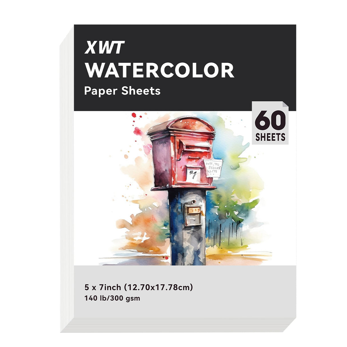 XWT 60 Sheets Watercolor Paper Bulk, 5x7in 140lb/300gsm, Cold Pressed Acid Free Natural White Textured Water Color Painting Art Supplies, Drawing Gift for Artists, Students, Kids XWT