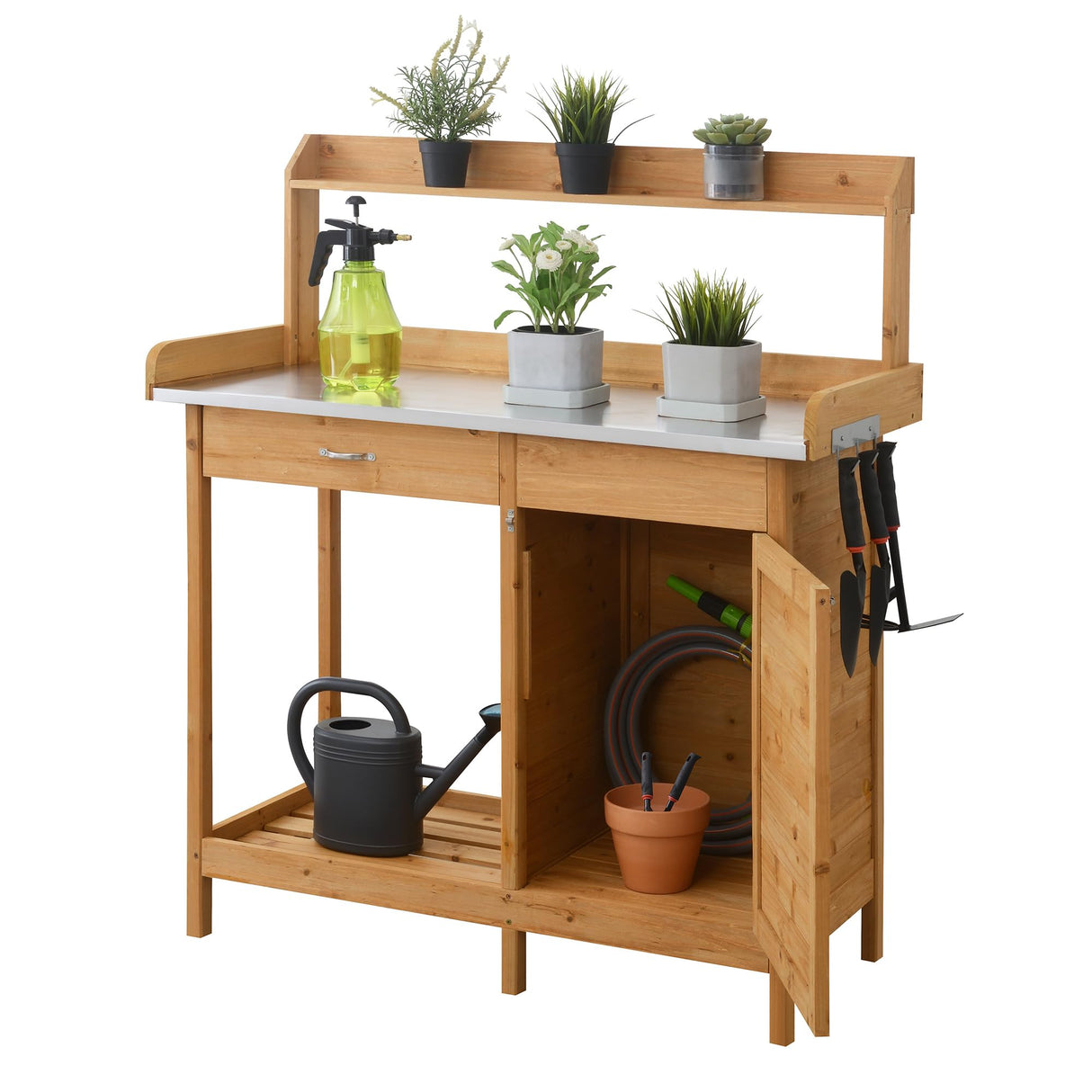 Convenience Concepts Deluxe 1 Drawer Potting Bench with Storage Cabinet and Shelves, Light Oak Convenience Concepts