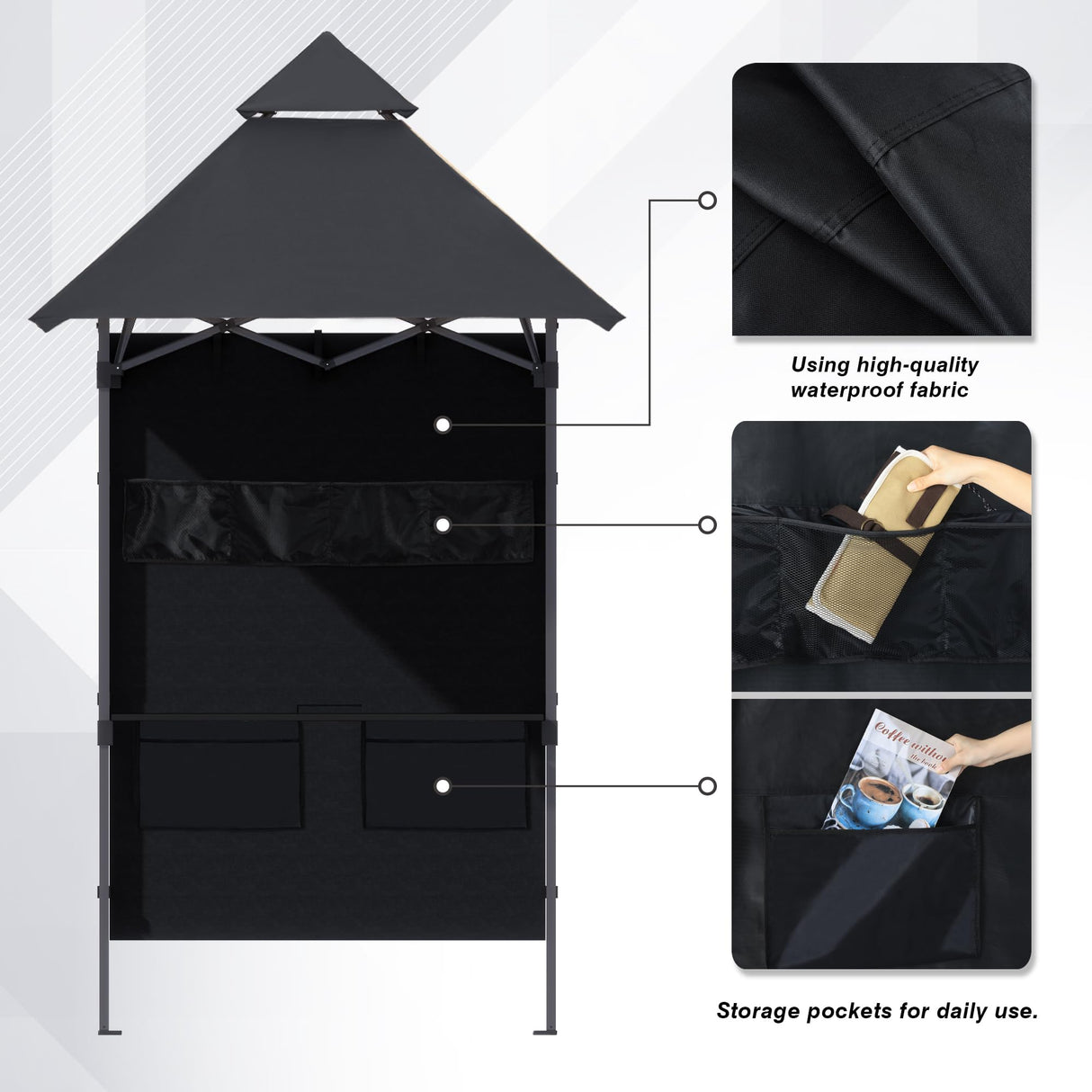 ABCCANOPY 8'x 5' Foldable Grill Gazebo Canopy - Outdoor BBQ Gazebo Shelter with LED Light and Pouch, Patio Canopy Tent for Barbecue and Picnic (Dark Gray) ABCCANOPY