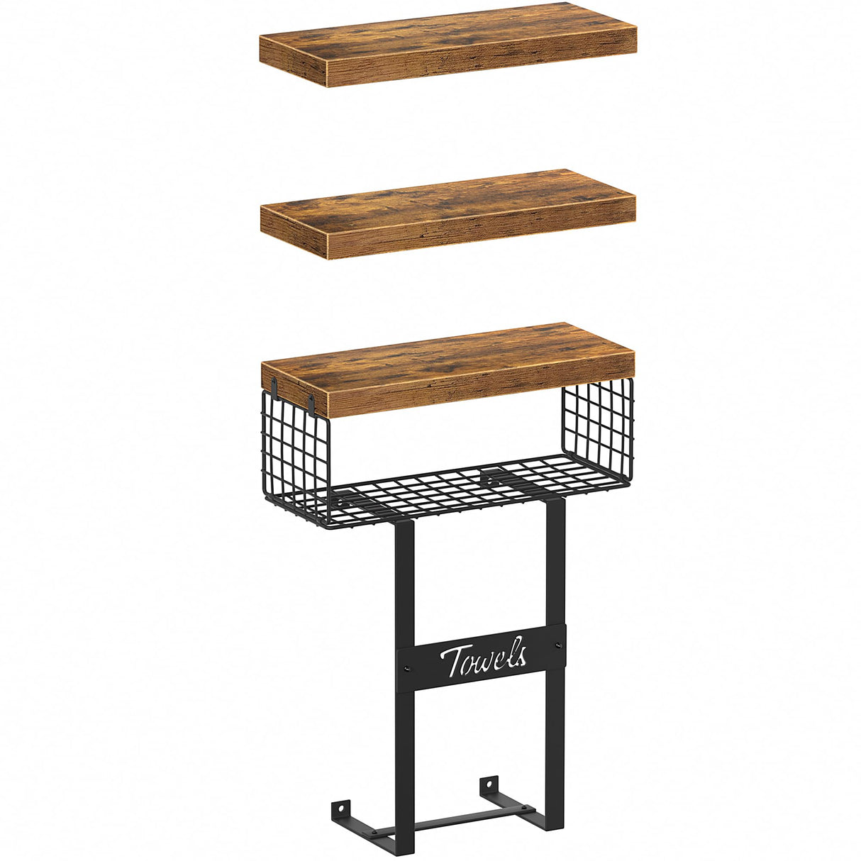 KLUVIS Bathroom Shelves Over Toilet - Floating Shelf for Wall Above Toilet Towels Holder Small Farmhouse Decor Shelves (15.7 inch, Set of 3, Rustic Brown) KLUVIS