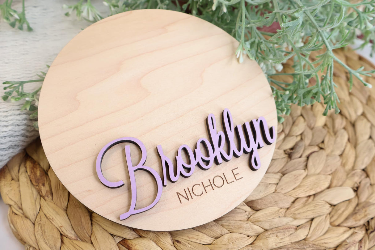 Baby Name Announcement Disc, Custom Newborn Baby Name Hospital Photo Prop, 30 Colors, Personalized Welcome New Baby Name Sign For Hospital Obsidian Home Creations